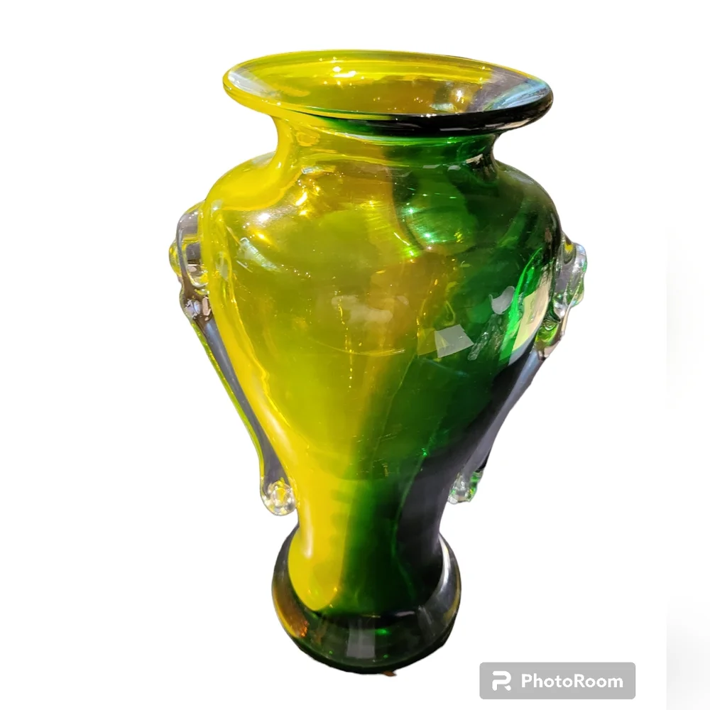 Art Glass Vase Urn Shape Applied Handles